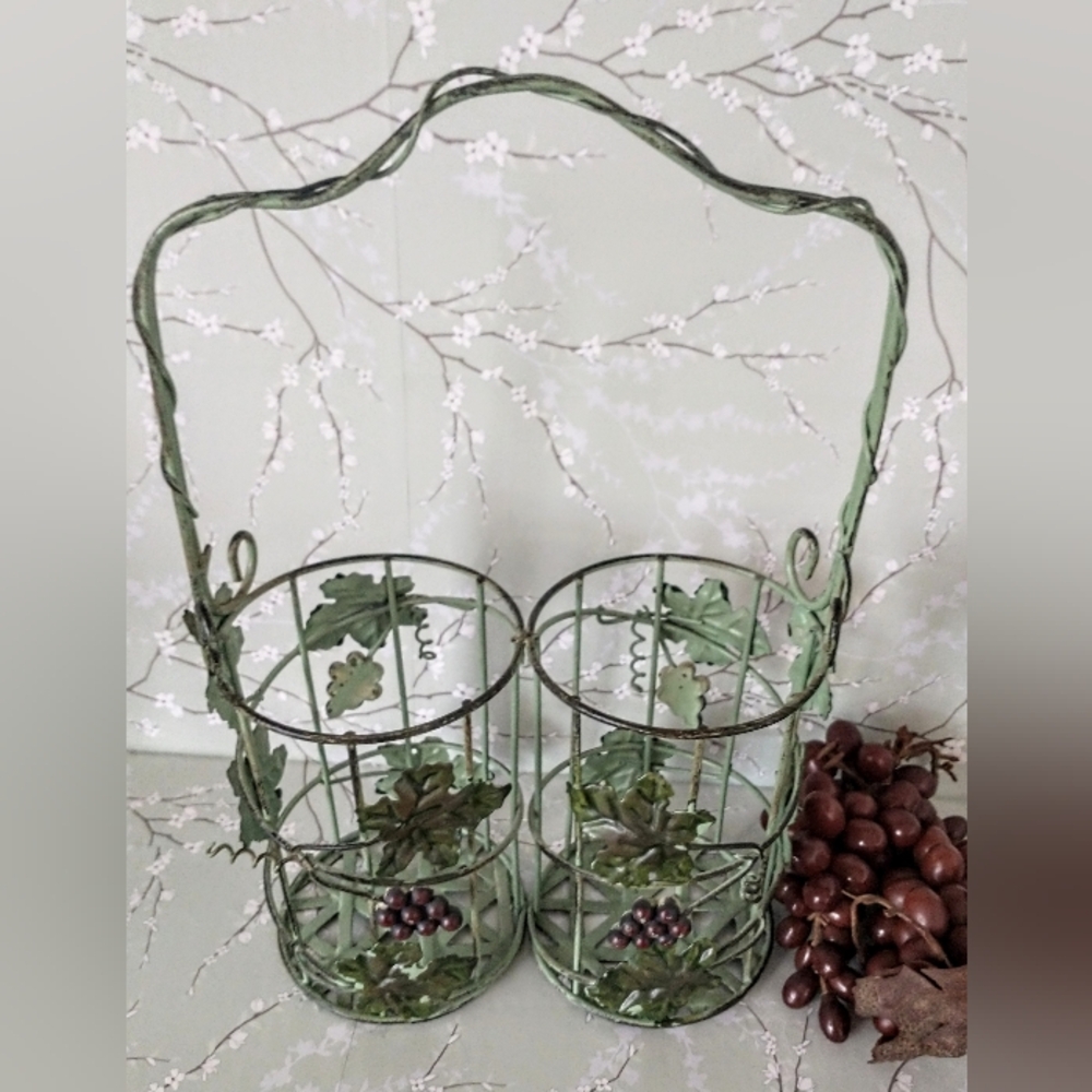 Nice! Wrought Iron Double Bottle Wine Holder - Iron Handle 🍇